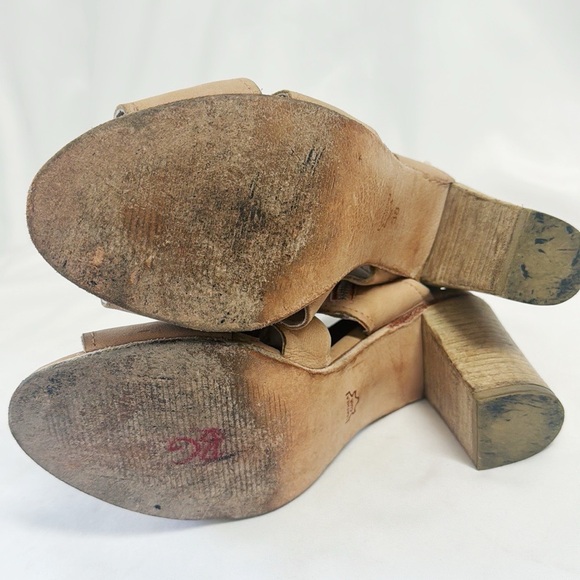 FREE PEOPLE Zipper Gladiator Leather Sandals Blush Pink Block 3” Heels Size 38/7 - Picture 8 of 8